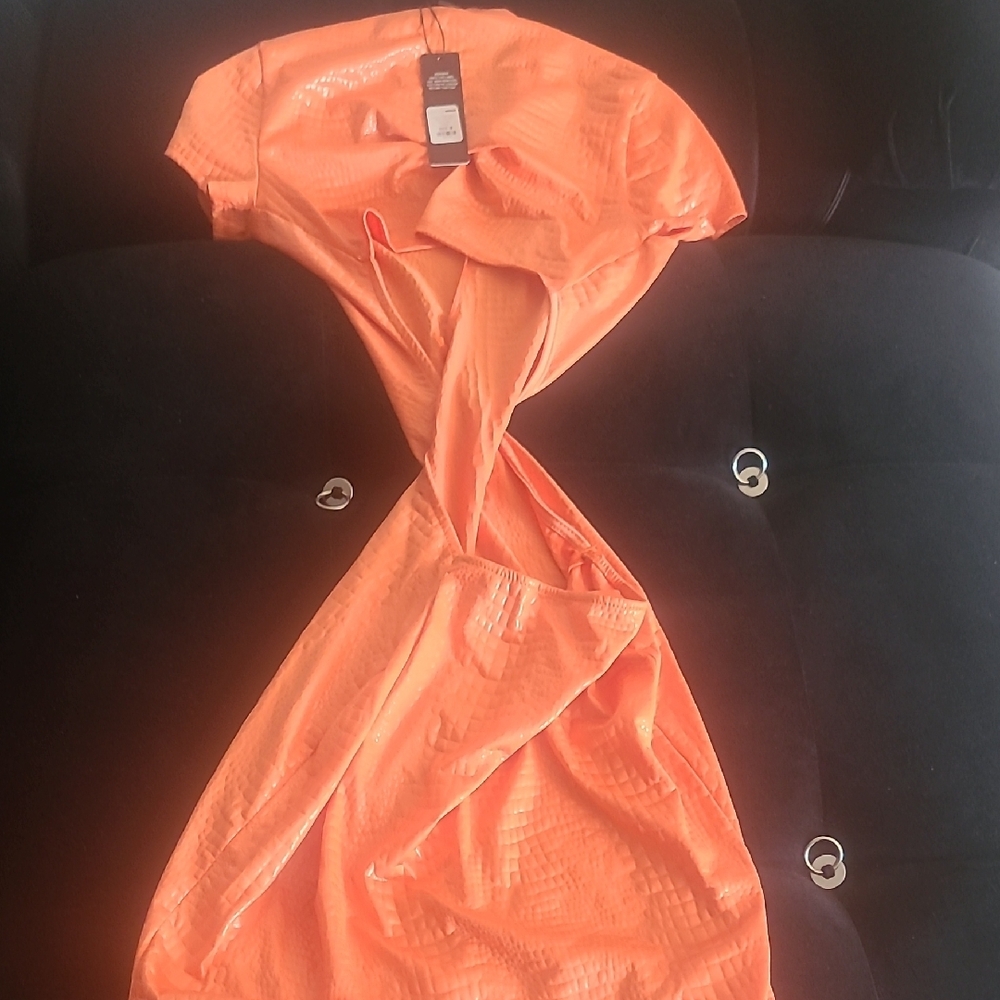 Fashion Nova Women Orange Leelu Textured Mini Dress Size Medium Brand New - Picture 7 of 7